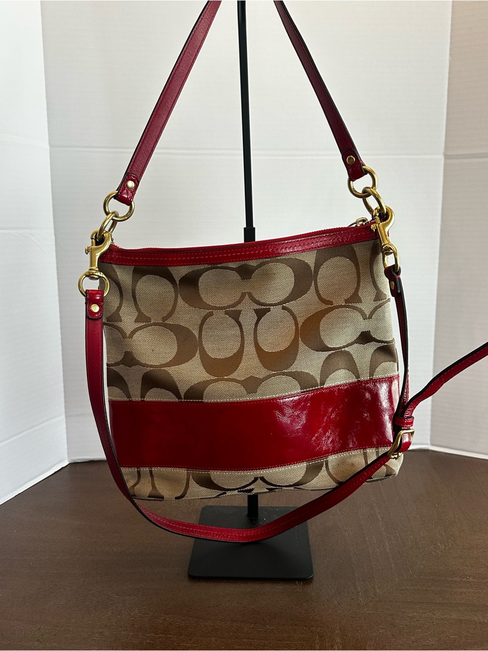 Coach Signature Stripe Hobo Bag *zipper pull fell off but will come w/it - Picture 2 of 16